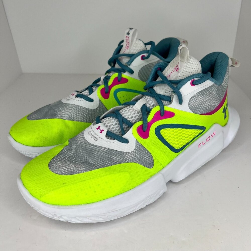 Under Armour Womens 3025603-106 White Lime Breakthru Size 15.5 Basketball Shoes